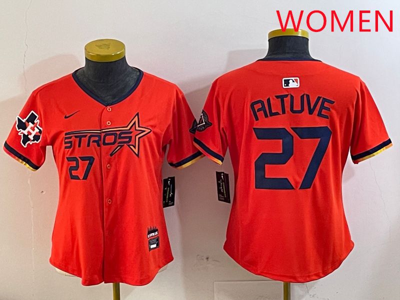 Women Houston Astros #27 Altuve Orange Three generations Joint Name 2025 Nike MLB Jersey style 4101